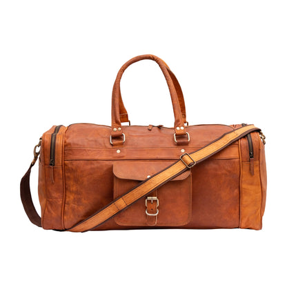 24” Full-Grain Leather Duffle Bag for Men & Women | Vintage Travel Weekender, Overnight Gym & Carry-On Luggage | Handmade Genuine Leather Bag with Shoulder Strap | Large Capacity Gift