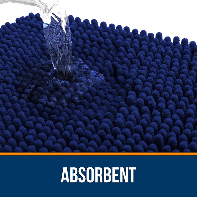 OLANLY Large Bathroom Rugs 59x35, Extra Soft Absorbent Chenille Bath Rugs, Rubber Backing Quick Dry, Machine Washable Bath Mats for Bathroom Floor, Tub and Shower, Home Decor Accessories, Navy