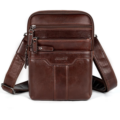Ariscobull Leather Messenger Bag for Men, Small Leather Sling Shoulder Bag Messenger Pack for Men, Man Purse (Brown)