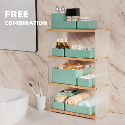 CHANCETSUI 11-Piece Stackable Drawer Organizer Set, Multi-size Desk Drawer Organizer Trays Vanity Storage Bins for Storing Makeup, Stationery, Utensils in Bathroom Dresser, Office and Kitchen