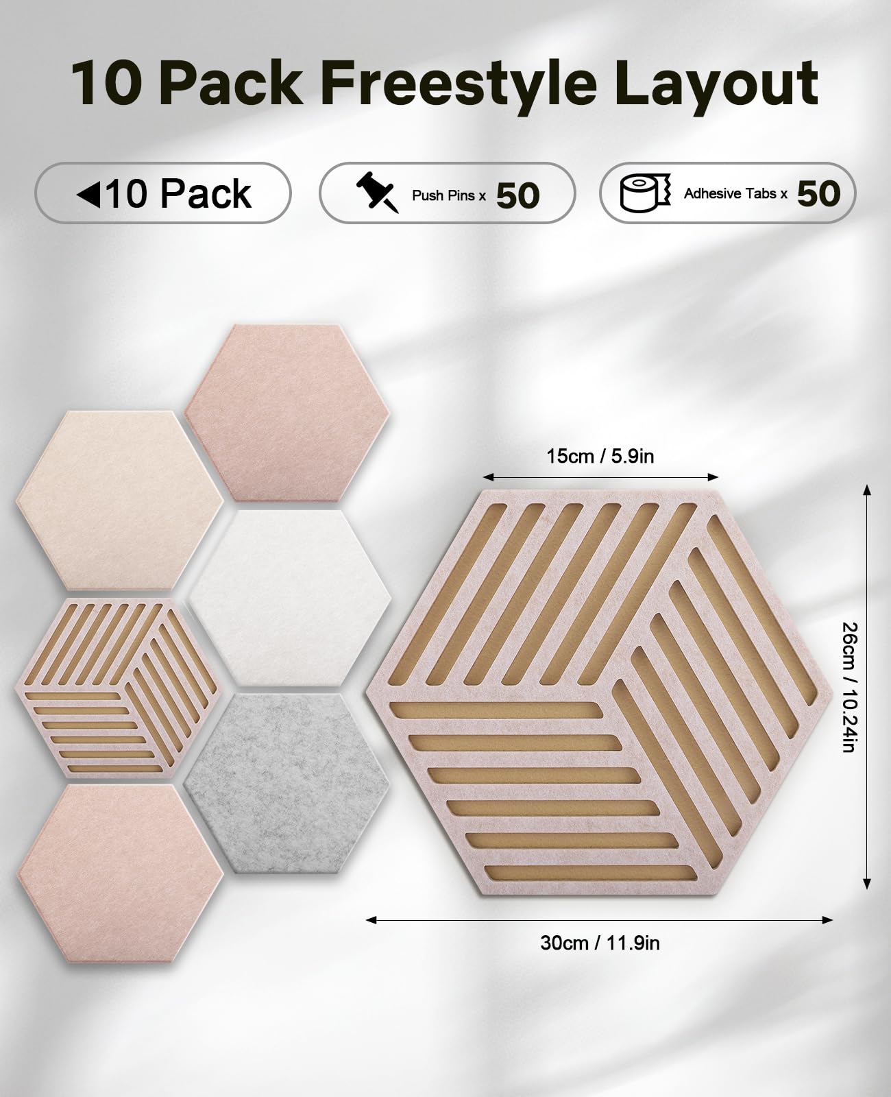 Hexagon Large Cork Bulletin Board Tiles, Peel and Stick Felt Wall Panels for Vision, Message Center, Picture and Prayer Board for Office, Dorm, Room and Desk Decor(Oatmeal)