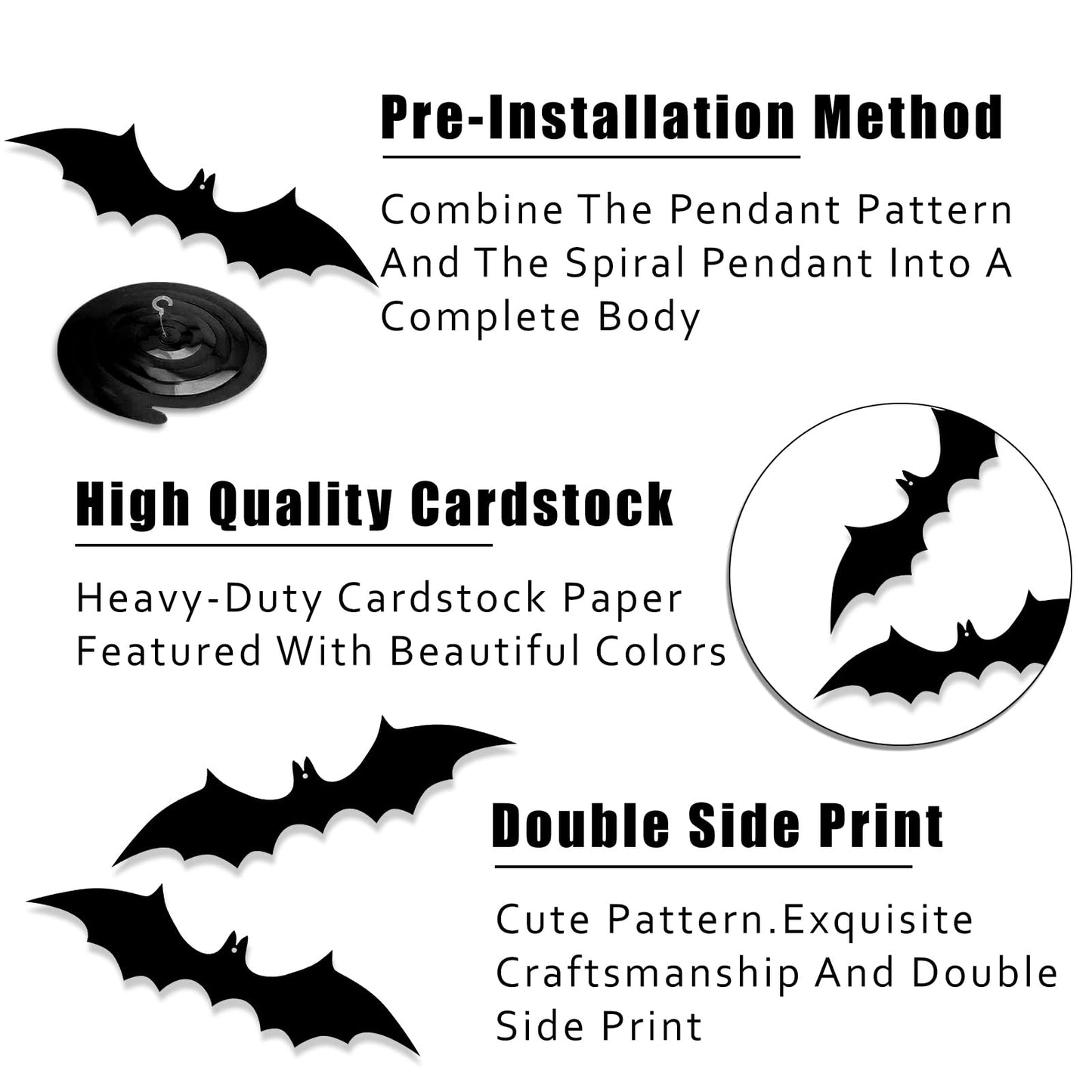 32 Pcs Halloween Bat Hanging Swirls Decorations, Black Bat Ceiling Streamers with Foil Spirals, Halloween Party Decor for Ceiling Window Porch Classroom Office Haunted House