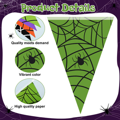 Jetec 5 Pieces 49 Feet Halloween Spider Web Pennant Banner Decorations Black Purple Orange and Green Spooky Spiderweb Triangle Flags Bunting Banners for Halloween Party Decor Indoor Outdoor Supplies
