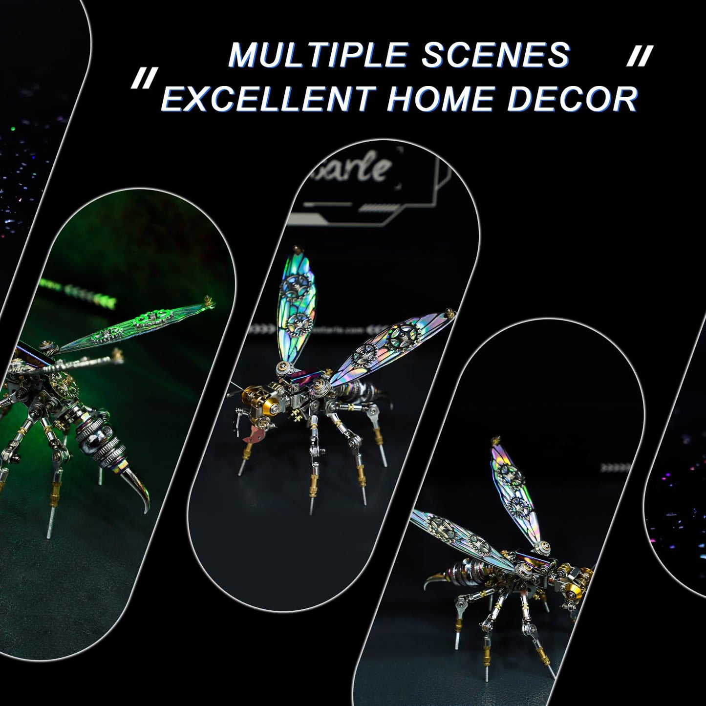 MOSTARLE 3D Metal Puzzle Kit, StingSpark Mechanical Wasp Model, 275 Pieces Cyberpunk Insect Building Set with Iridescent Wings, DIY Science Project for Adults and Teens
