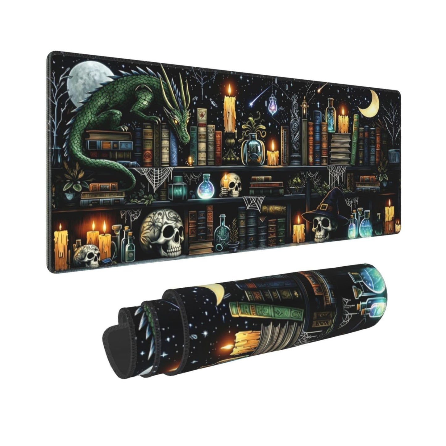 Large Gaming Mousepad, Mystical Gothic Library XL Mouse Pad with Stitched, Full Long Waterproof Non-Slip Base Keyboard Pad, PC Laptop Computer Mat for Men Office Decor, 31.5 * 11.8 in