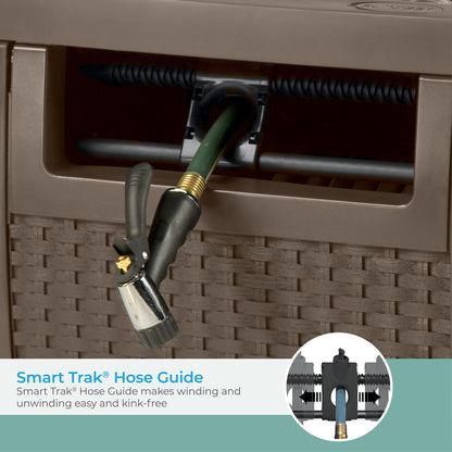 Suncast Hose Reel with Smart Trak Hose Guide, Water-Tight Connection, Durable Resin Construction, 225' Hose Capacity, Brown, Made in the USA