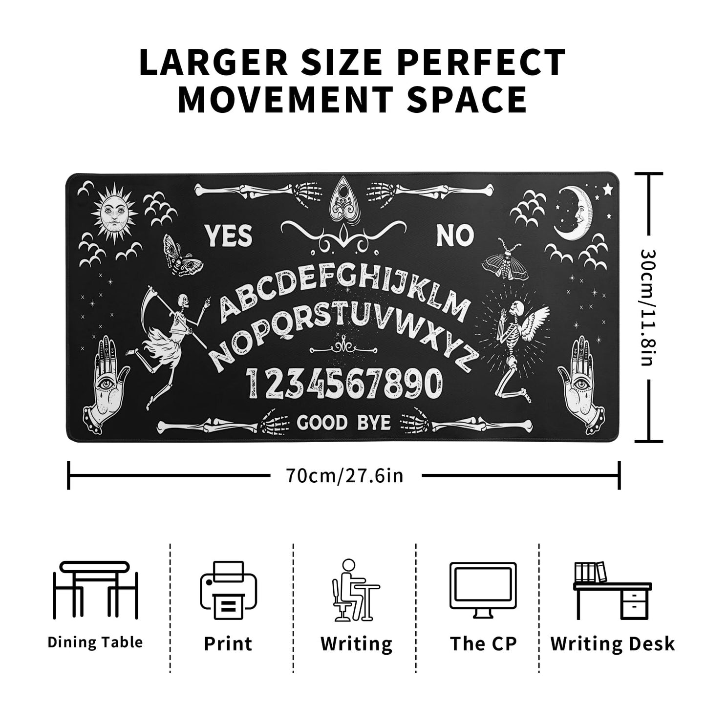 Mysterious Spirit Goth Gaming Mouse Pad 27.6x11.8 Inch Large Desk Mat Black Extended Pads Big Mousepad Non-Slip Rubber Base Keyboard Mat with Stitched Edges for Gaming Laptop Computer PC Desktop