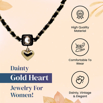 Heart Pendant Necklace with Zircon - Cubic Zirconia Vintage Jewelry Leather Women's Necklace