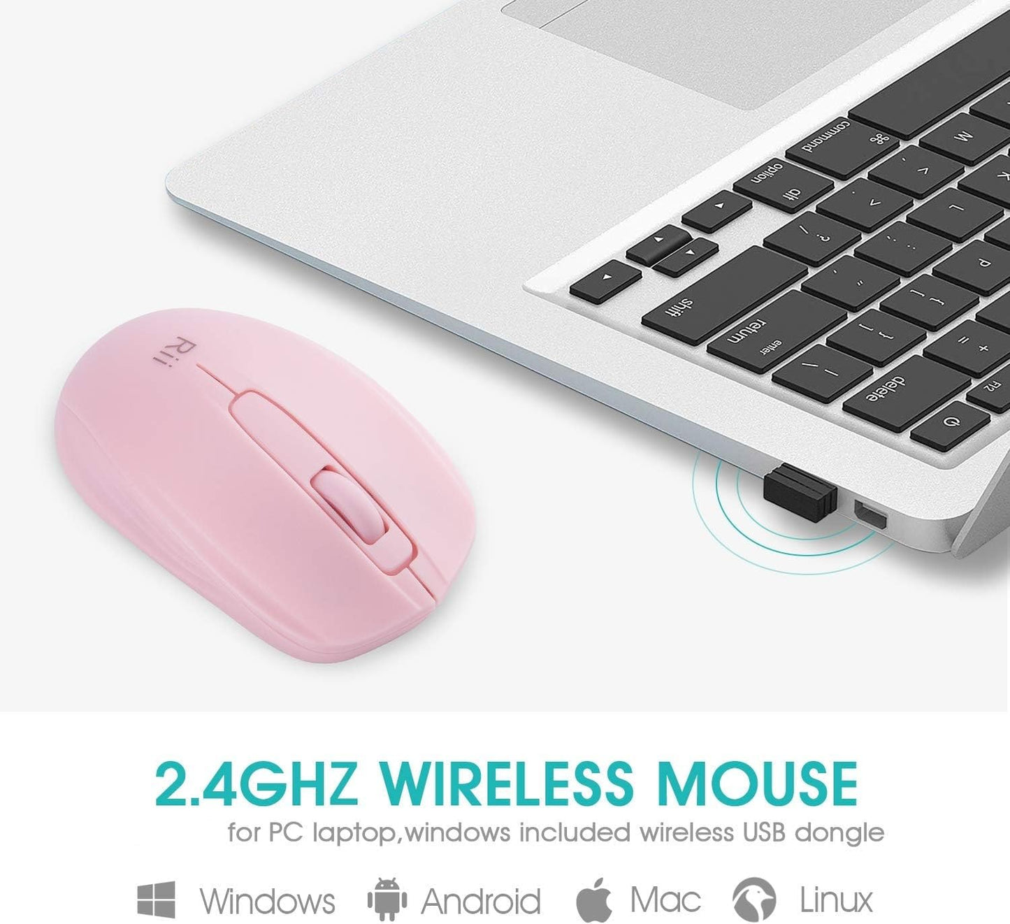 Rii Wireless Mouse, 2.4G Portable Computer Mice for PC, Laptop, Windows,Office Included Wireless USB dongle (Black)