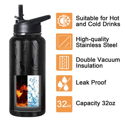 bmxbsk 32 oz Halloween Tumbler 3d-Printed Black Cat Tumblers Insulated Water Bottle with Straws and Flip Lid Stainless Steel Goth Cup Spooky Gifts for Men Women