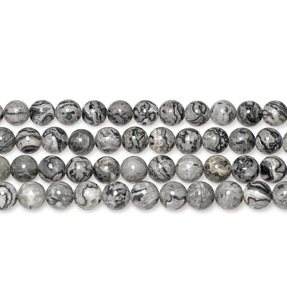 MJDCB AAA Natural Map Stone Beads Gray Picasso Stone Beads for DIY Bracelet Making 15" (10mm)