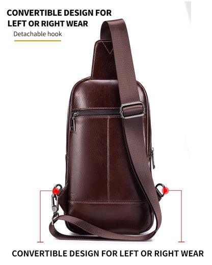 RAINBOW HORSE Genuine Leather Shoulder Bag, Men's Crossbody Chest Bag, Casual Front Pack, Suitable for Travel, Hiking, and Daily Use