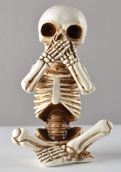 JORAE Skeletons Statue Hear See Speak No Evil Baby Halloween Figurines Home Decorative, Set of Three, 4.8 in, Oyster White Polyresin