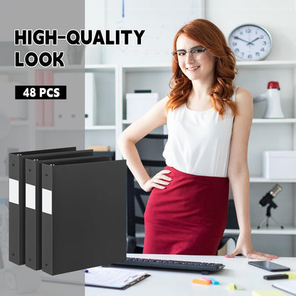 Henoyso 48 Pack 1 Inch 3 Ring Plastic Binders, Bulk Flexible PP Binders for Classroom & School Supplies, Letter Size 8.5 x 11, Holds 240 Sheets with Interior Pocket (Black)