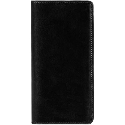 Time Resistance Long Leather Wallet - Bifold Mens Suit Leather Wallet - Checkbook Wallet - Tall Billfold Card Case - Slim Wallet Made in Italy (Black)