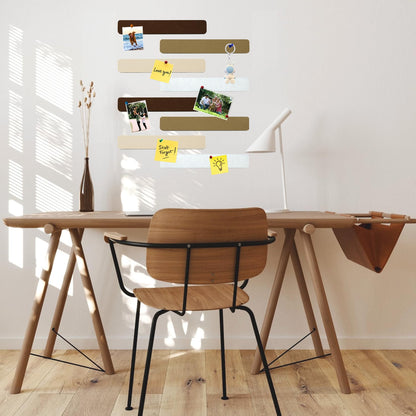 HULAVO 8Pcs Rectangle Felt Cork Board Bar Strips with 35 Pushpins, Self-Adhesive Bulletin Board Strips for Office School Home Wall Decor Stickers Memos Schedules Photos Display -Gradual Brown