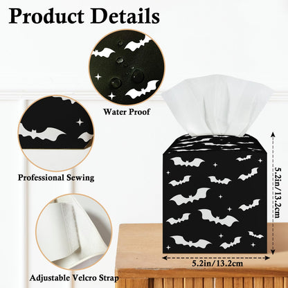Black Bat Tissue Box Covers Square, Leather Tissue Holders Decorative for Home Office Kitchen Bathroom Organizer, Square Facial Paper Organizer Halloween Home Decor -003