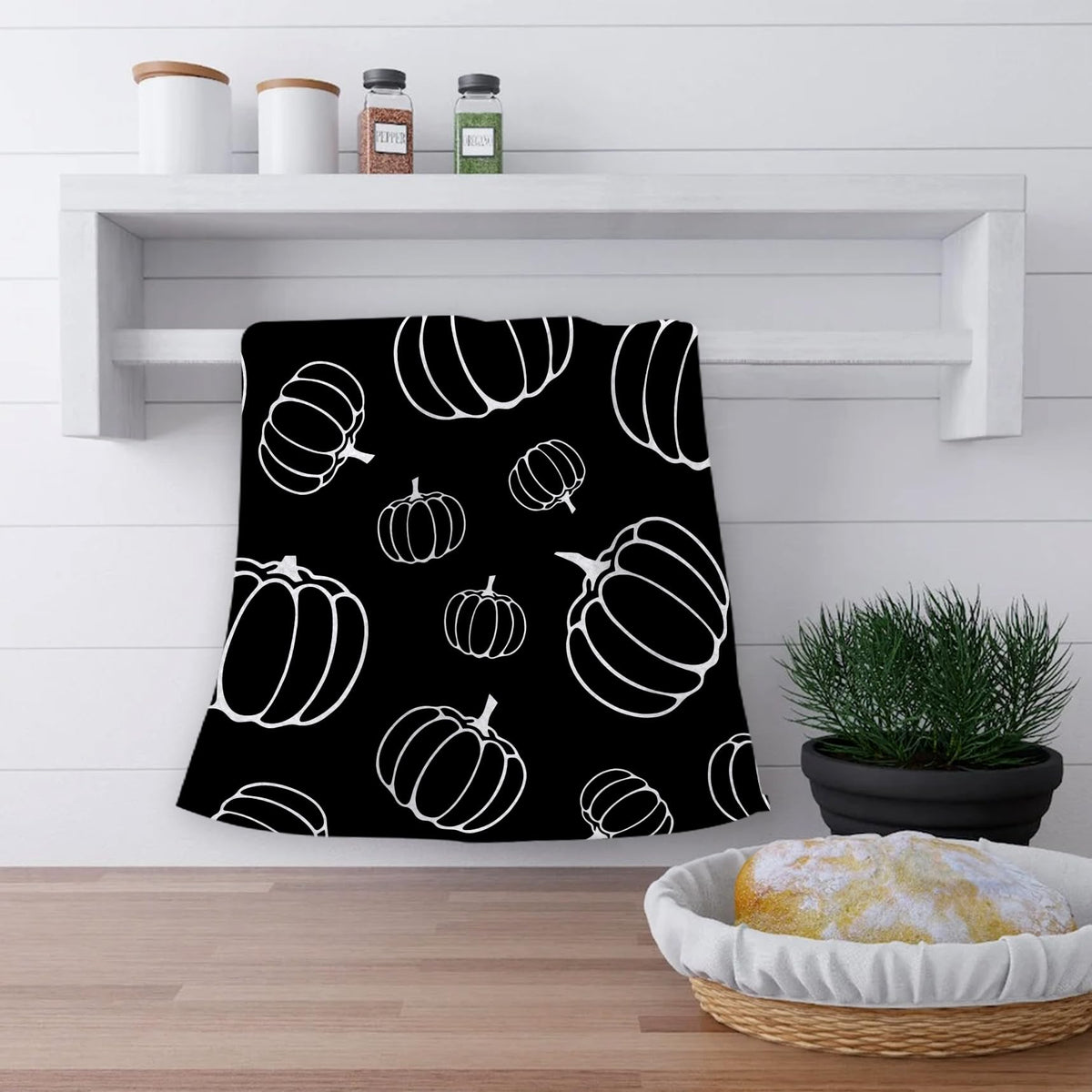 OHSUL Black Fall Kitchen Towels, Autumn Pumpkin Decor, Hand Dish Towels, Bathroom Decorations for Home, Housewarming Gifts, Set of 2