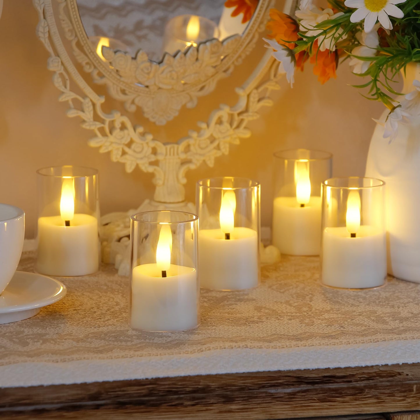 Zevanor Flameless Small Tea Light LED Candles, Acrylic Battery Operated Votive 1.7" x2.5" with Remote Control and Timer, Tealight White Flickering Warm Light Pack of 8 Electric Long Lasting