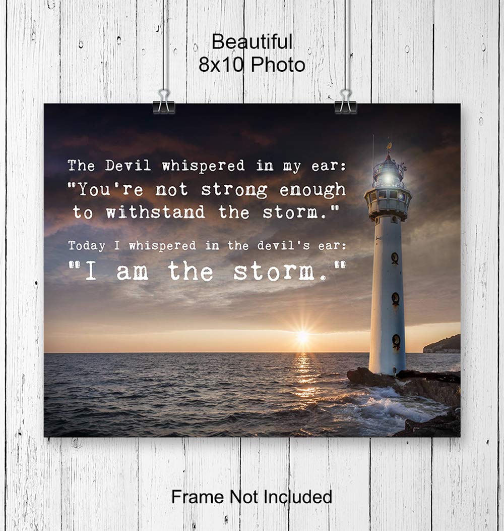 The Devil Whispered I Am The Storm - Lighthouse Wall Decor - Motivational Wall Art - Office Decor - Encouragement Gifts - Encouraging Decoration - Entrepreneur Gifts - Inspirational Quotes