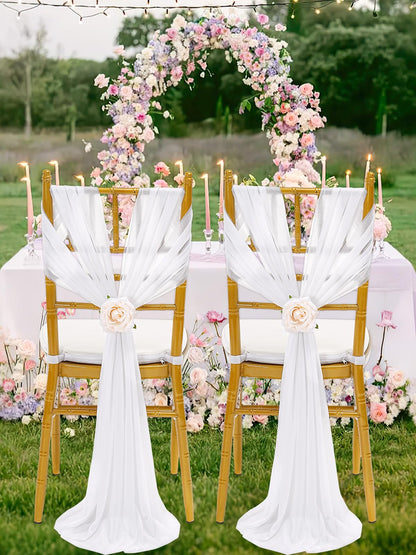 Fanqisi White Chair Sashes 16 Packs 8ft Long Aisle Wedding Chair Back Side Decorations Fabric Sheer Church Tulle Chairs Drapes Bulk