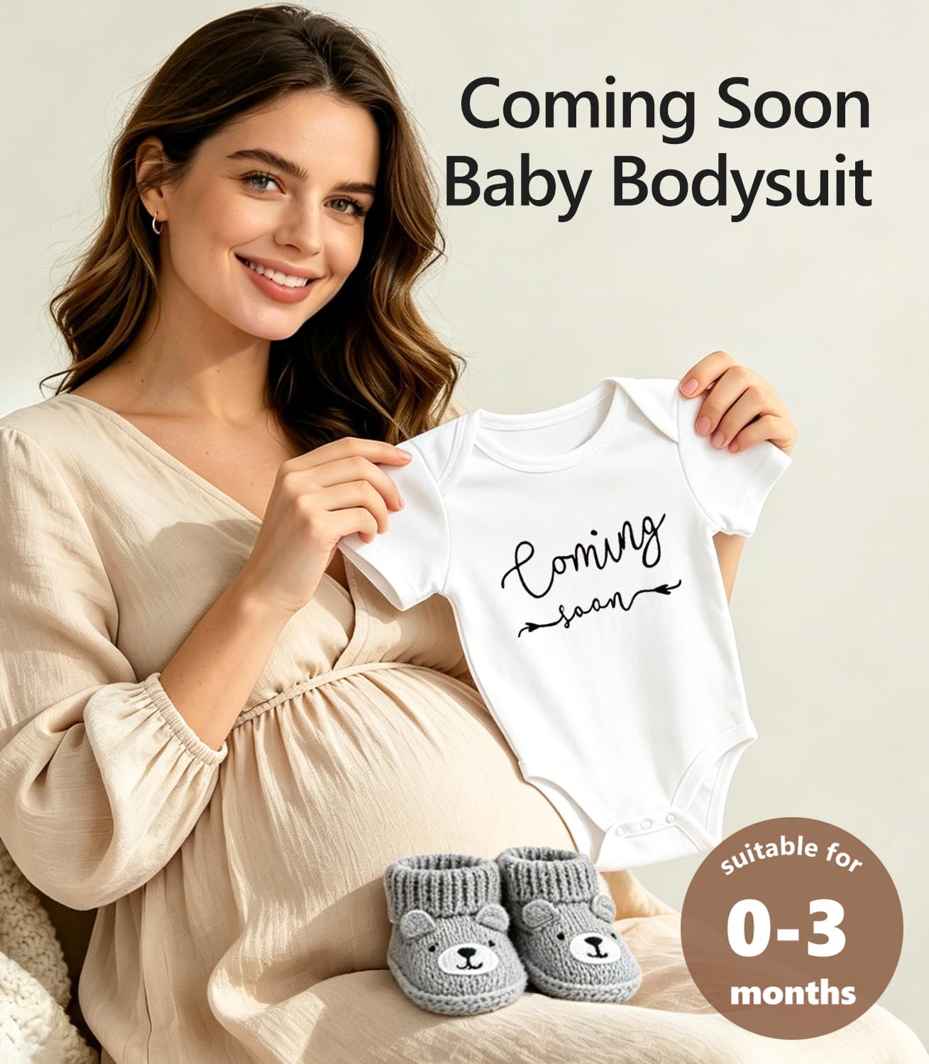 Pregnancy Announcement, Baby Announcement Ideas Set Include Felt Letter Board, Baby Onesie, Booties, Photo Frame, Wooden Sign and Bear Plush, Pregnancy Announcement Photo Props Coming Soon Baby Announcement