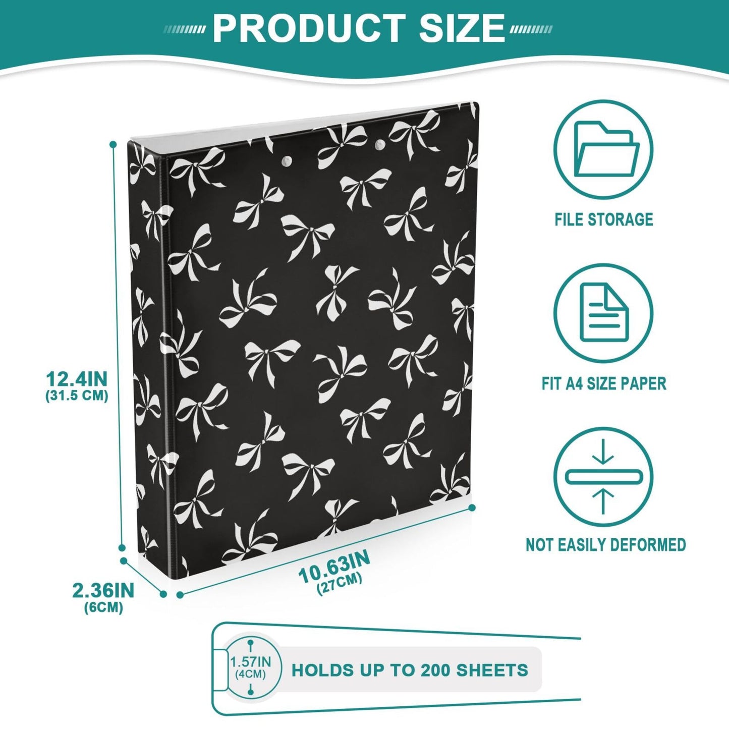 Pink Strawberry Round Ring Binders 1.5 Inch Doodle Pattern Black 3 Ring Clipboard Binder for Office School Work Supplies File Folder 200 Sheet Capacity