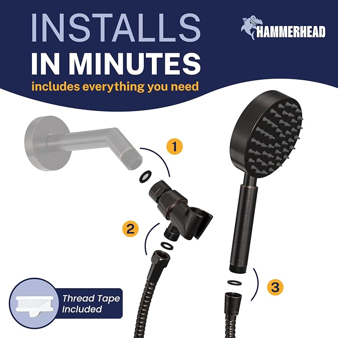 HammerHead Showers® Solid Metal LOW FLOW Handheld Shower Head with Hose and Brass Holder - OIL RUBBED BRONZE – Water Saving 1.75 GPM Detachable Shower Head - Adjustable Shower Wand Bracket & 6ft Hose