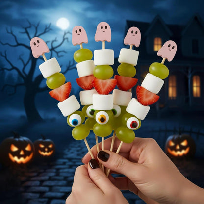 100 Pcs Ghost Cocktail Picks for Halloween and Fall – Bamboo Toothpicks with Cute Ghost Design for Appetizers, Fruit, Desserts, Coffee Drinks, Cake Toppers and Party Decorations (pink)
