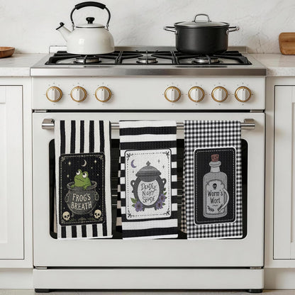3 Pcs Frog Witchy Gifts Kitchen Towels, Funny Witch Decor Hand Tea Towels for Kitchen Bathroom Home Halloween Decor, Waffle Weave Absorbent Dish Towel, Witchy Lover Gifts for Women Friend 14x24 Inches