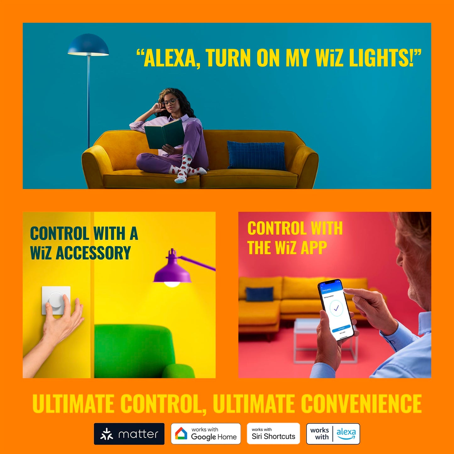 WiZ Connected 40W B12 LED Smart Light Bulbs - 3 Pack - Connects to Your Wi-Fi - E12 Smart Bulb - Control with Voice or App + Activate with Motion - Matter Compatible