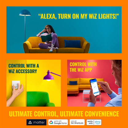 WiZ Connected 40W B12 LED Smart Light Bulbs - 3 Pack - Connects to Your Wi-Fi - E12 Smart Bulb - Control with Voice or App + Activate with Motion - Matter Compatible