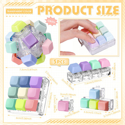 Halloscume 5 Pcs Keyboard Adult Fidget Clicker in 5 Styles Keyboard Fidget Keychain Cube Mechanical Key Button Clicker Stress Relief Gift for Office Home Pass Time(Macaron Colors)