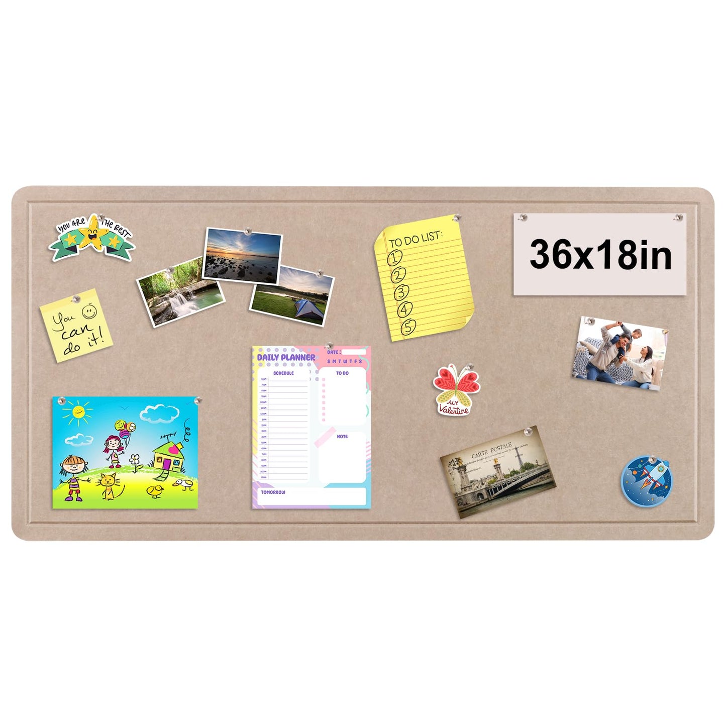 Foldable Bulletin Felt Board, 36x18 Inches Cork Board Alternative, Large Felt Board Decorative Pin Board for Wall, Foldable Photo Board Self-Adhesive Vision Board with 36 Pushpins Khaki