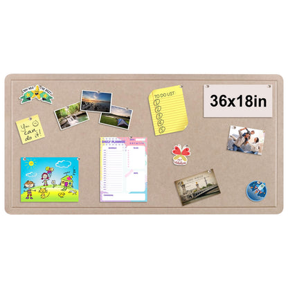 Foldable Bulletin Felt Board, 36x18 Inches Cork Board Alternative, Large Felt Board Decorative Pin Board for Wall, Foldable Photo Board Self-Adhesive Vision Board with 36 Pushpins Khaki