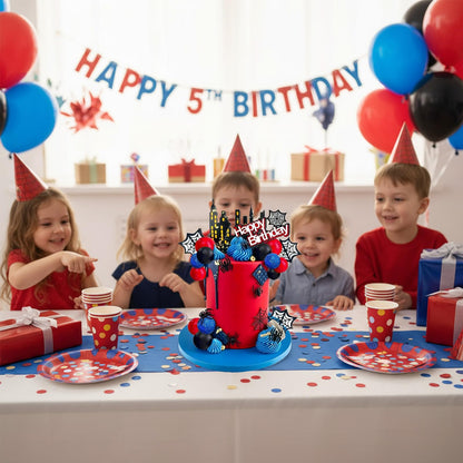 SWIMDOG 48 PCS Superhero Birthday Cake Topper Decorations, Spider Themed Party Favors Cupcake Cake Decoration