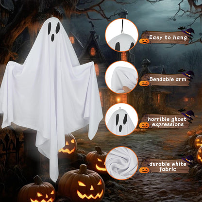 6 Pack Halloween Hanging Ghost Decorations 27.6" Halloween Outdoor Hanging Ghosts White Flying Fabric Ghosts Decorations for Outdoor Front Yard Patio Lawn Garden Trees Party Decor
