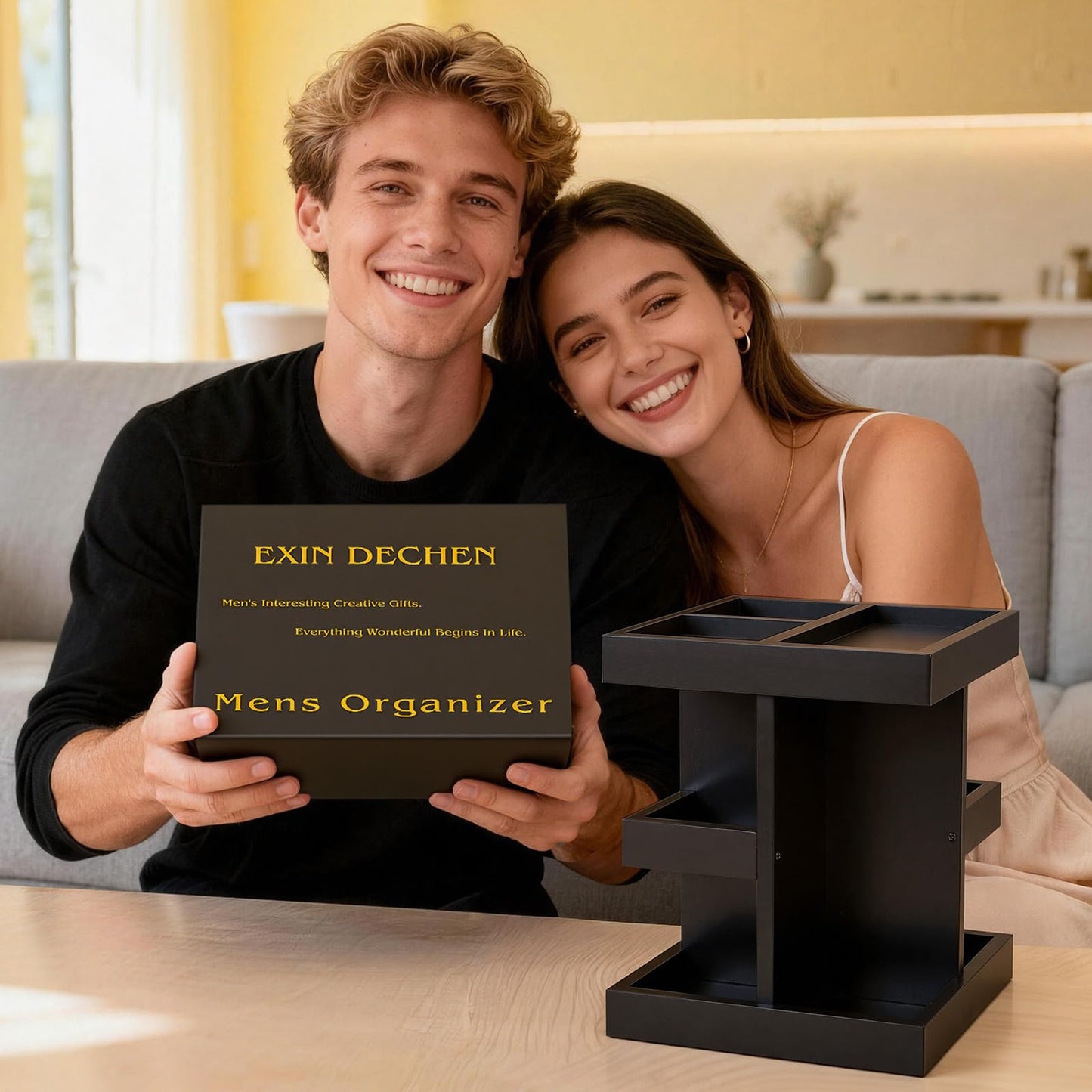 EXIN DECHEN Cologne Organizer for Men,Cologne Stand,3 Tier Wooden Perfume Shelf with Rotate,Desk Organizer,Gift for Dad From Wife,Husband Boyfriend Birthday Gift Ideas,Gifts for Men