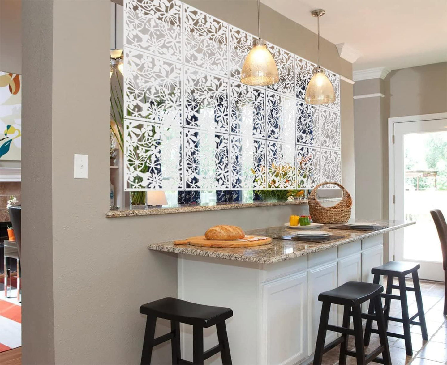 12+4PCS KEIBIKEIDI Hanging Room Divider Screens Made of Environmentally PVC, Simple and Modern White Hanging Panel Screen for Decoration Home, Livingroom,Bedroom, Kitchen, Dining Room,Hotel and Bar