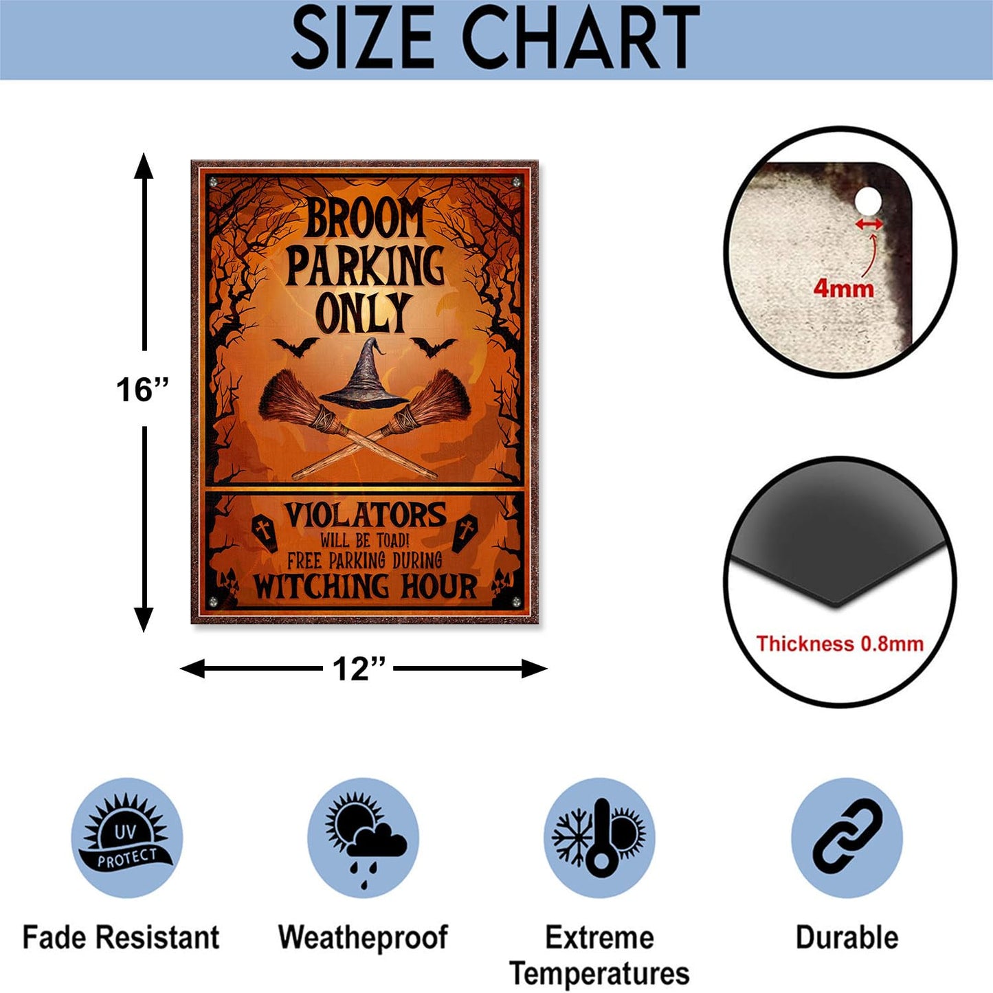 WODORO Broom Parking Only Witch Halloween Printed Metal Sign, 11.8x15.7 Inches, All Others Will Be Toad Wiccan Decor, Halloween Witch Parking Sign, Gifts For Witchy Friends Colleagues Family (01)