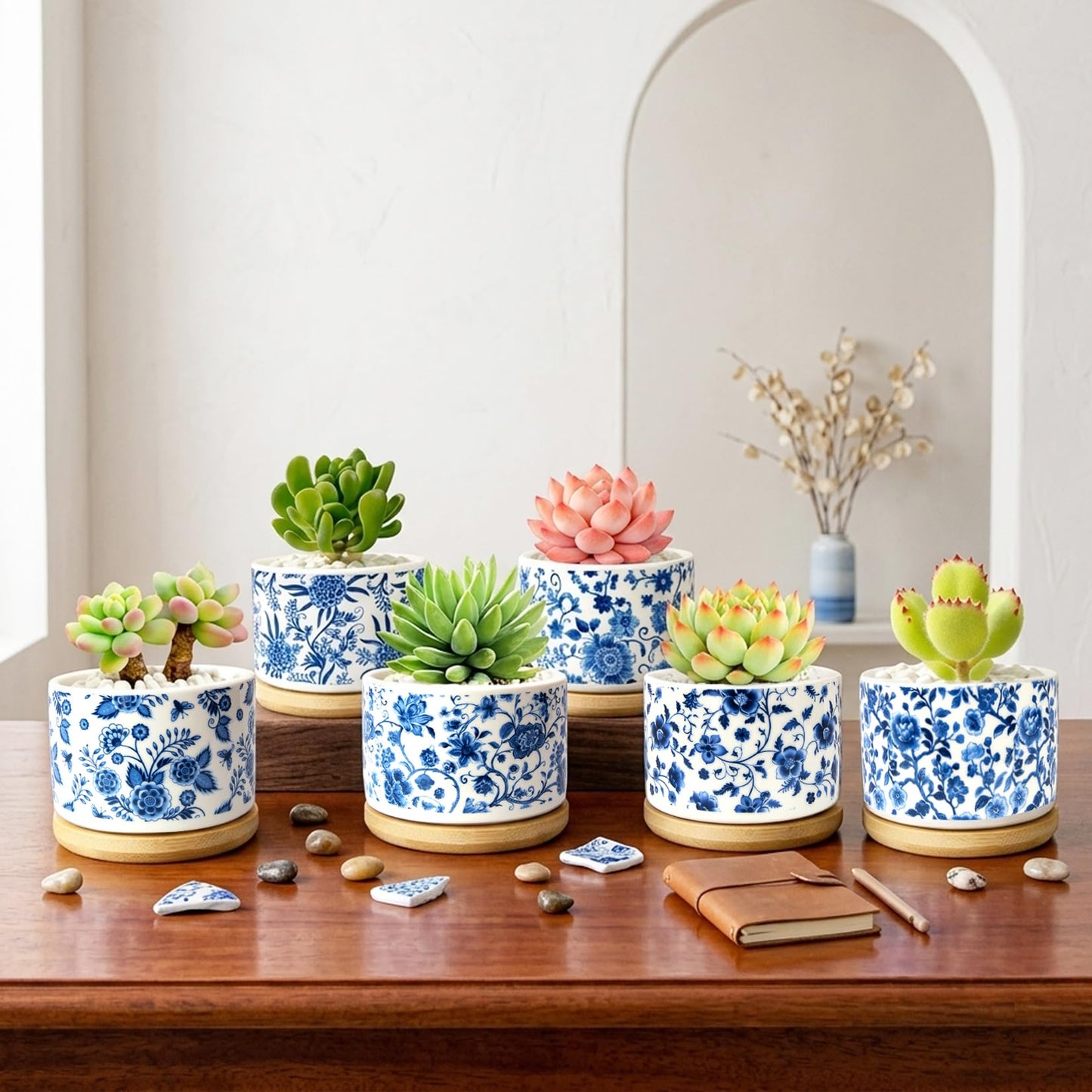 Succulent Pots, 6PCS Small Pots for Plants with Drainage & Saucers, 3.1 Inch Ceramic Flower Planters for Indoor Plants, Decorative Planters for Succulent Cactus, Home, Office, Desk