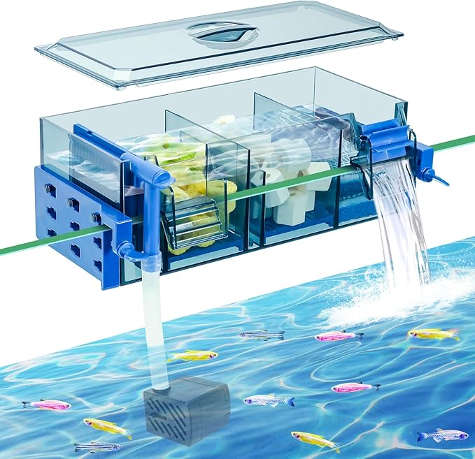 Multi-Stage Hang-On-Back Aquarium Filter for 20-50 Gallon Fish Tanks Waterfall Oxygenation & Ultra-Quiet HOB Filter System with Splash Guard & Dual Mounting