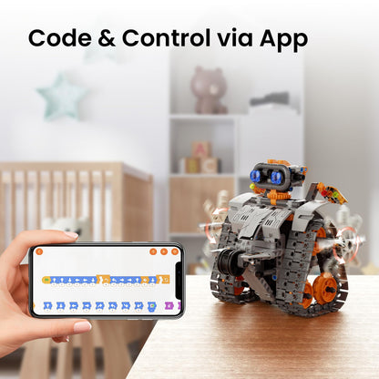 Sillbird Robot Building Kit with Remote Control STEM Gifts for Kids Boys Age 8-12, Coding Technic Robotics Toy for Birthday - Buildable 5in1 Models with 488 Pieces - Orange