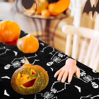 JarThenaAMCS 6 Pcs Halloween Plastic Tablecloth Funny Dancing Skeleton Table Cover Black White Disposable Table Cloth for Halloween Party Home Kitchen Dining Decor, 54 x 108 Inch