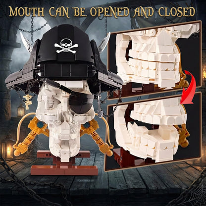 Holexapyd Gothic Pirate Skull Building Set for Adults,Horror Skeleton Head Model with Display Base, Cool Unique Ideal Building Block Sets for Home Table Decor (1167 PCS)