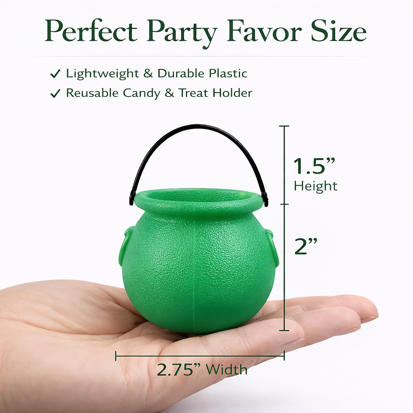 GiftExpress 12pc Mini Green Cauldrons for St Patrick's Day Decoration, St Patrick Cauldrons, Novelty Candy Holder Pot of Gold (12)