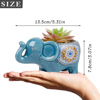 YINUOWEI Elephant Planter Cartoon Succulent Pots with Drainage 5.31 Inch Animal Planter Cute Plant Pots Succulent Planter Container Ceramic Flower Pots Perfect for Home Decor and Gifts, Set of 4
