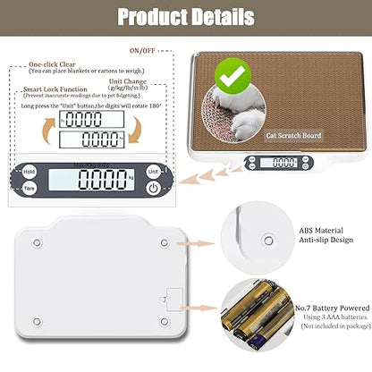 Pet Scale for Cats and Puppy,Baby Weighing Scale,Digital Scale with 2 Tray and Cat Scratcher,Up to 66 Lbs,Multiple Weighing Scale for Small Animals,Cats, Dogs