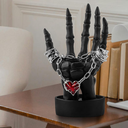 Halloween Decorations Indoor Skeleton Hand Ring Holder Tealight Candle Holder for Gothic Table Decor Jewelry and Earring Organizer Left