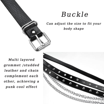 MILAKOO Women's Punk Leather Waist Belt Harness Gothic Chains PU Strap Belt Adjustable Vintage Retro